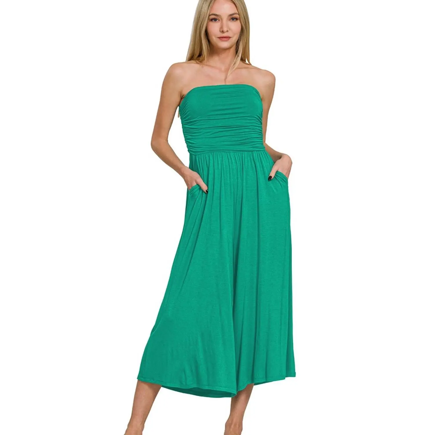 Zenana Double Layered Strapless Tube Top Jumpsuit