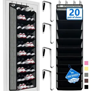 70 Pounds Large Capacity Over The Door 10 Tiers Shoe Rack for Closet Holds 20-30 Pairs New Upgrade Anti-Scratch Heavy Duty Hook Bamboo Material Baffle Grey/Black