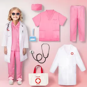 L-P015  Future Doctor Role Play: Girls Doctor Costume Set with Kids Scrubs, Lab Coat & Carry Bag - Complete Pretend Play Set for Halloween & Career Day to Spark Curiosity