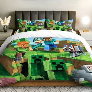 3PCS Duvet Cover Set, 1 Duvet+2 Pillowcases(Without filler), Minecraft Adventure Creeper Dog Sheep theme, Christmas bedding set, Gamer Decor Gift Suitable for decoration bedroom living room guest room gaming room.