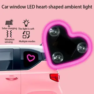 Solar Powered Wireless LED Heart Shape C-Pillar Neon Light 2026 New Car LED Ambient Light Triangle Window Heart Shaped Accessory Auto Day-Charge Romantic Gift interior car lights led lights cars
