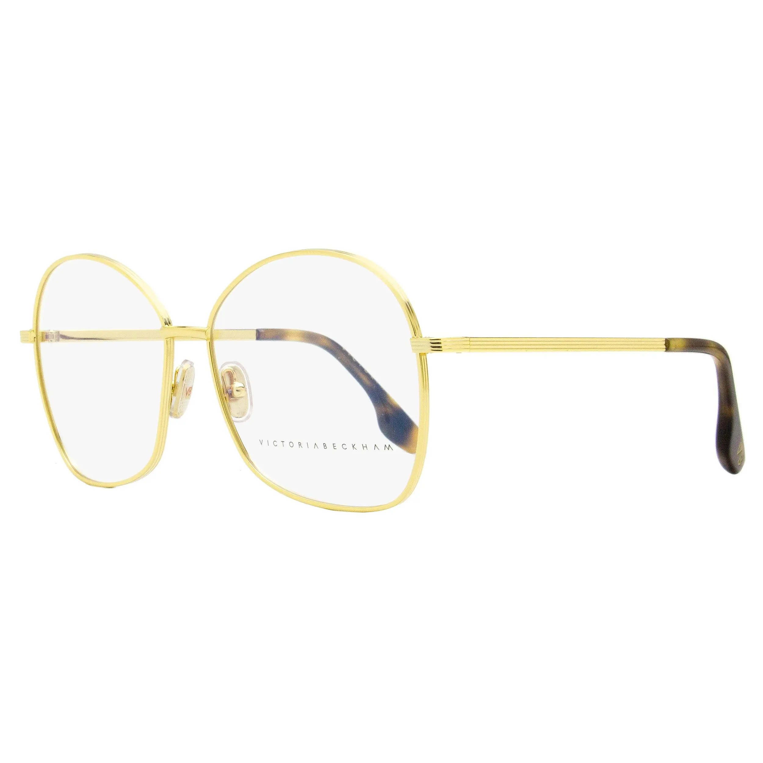 Victoria Beckham Women's Angular Metal Eyeglasses VB220 | Modern Frame with Ridged Profile, Made in Italy - Gold 714, 58mm, Angular Frame, Modern Motifs, Demo Lenses, Statement Frame Glasses