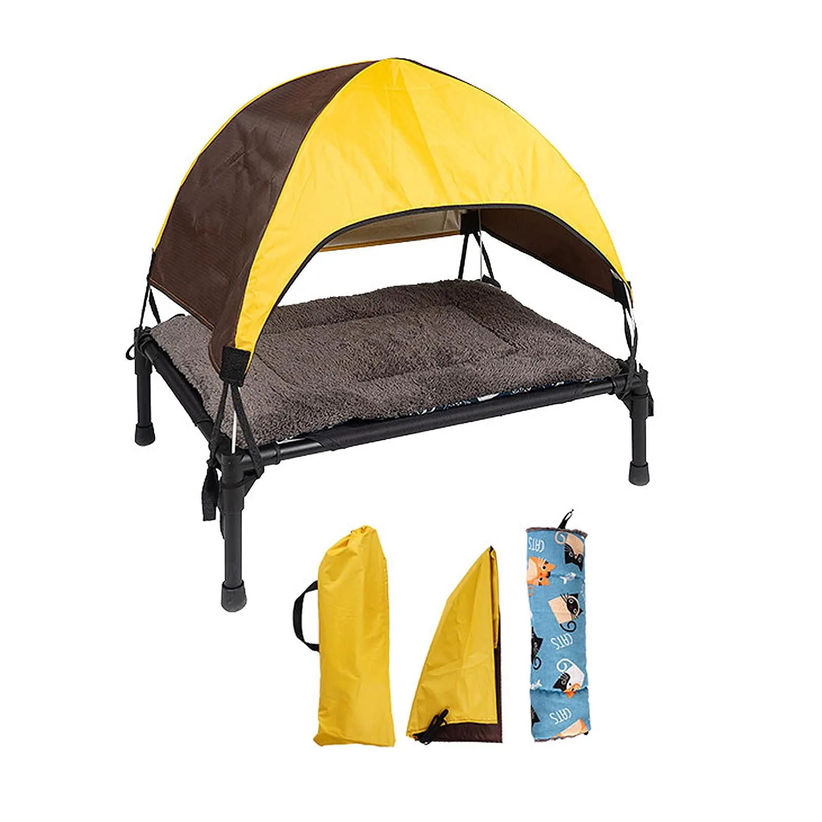 Small Elevated Dog Bed with Canopy - Upgraded Outdoor Raised Dog Cot Bed with Removable Shade Tent
