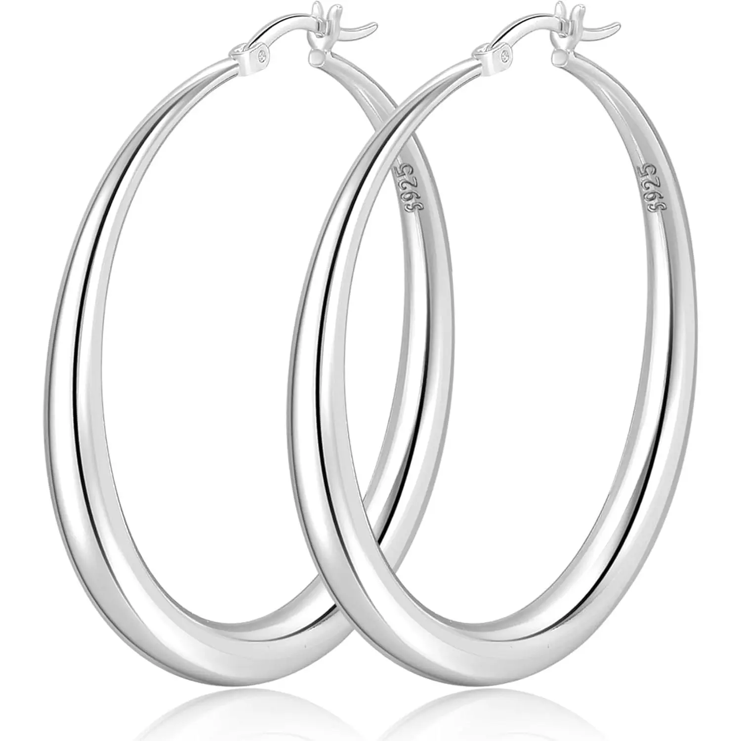 Women's 925 Sterling Silver Lightweight Chunky Classic Hoop Earrings, Hypoallergenic High Quality Earrings, Statement Jewelry, 35-70mm Sizes, Lightweight Chunky Hoops