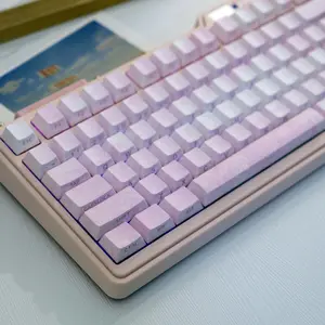 138 Key Rose Coast Pbt Keycaps, Cherry Style Side-Printed Semi-Transparent, Dye Sublimation, Compatible with Mx Axes, Fits 61/64/68/87/96/104/108 Models
