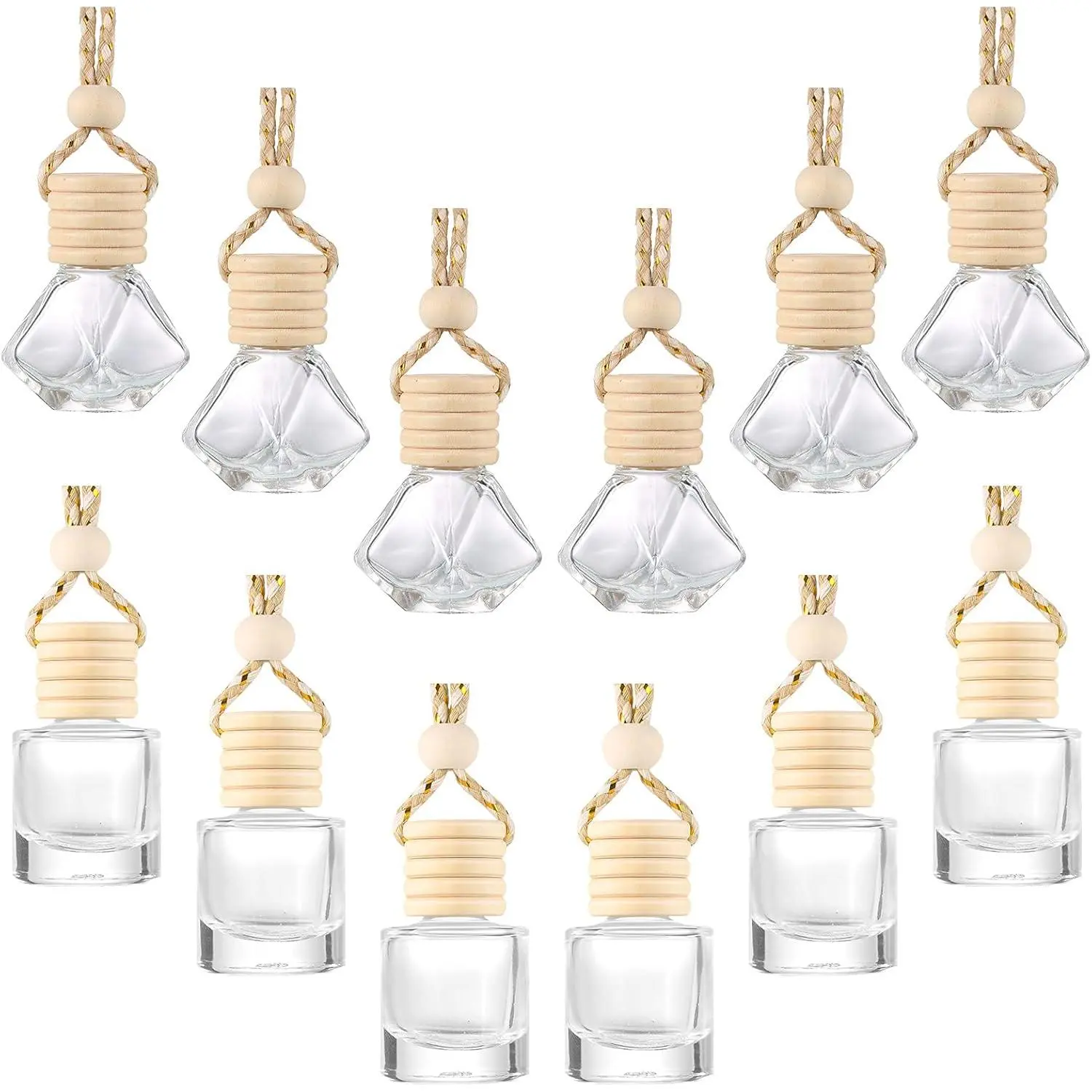 12 count 8ml Hanging  Air Freshener Perfume Bottle Empty Clear Glass Essential Diffuser Oil   Perfume Pendant Glass Bottle Decor(Classic Style)