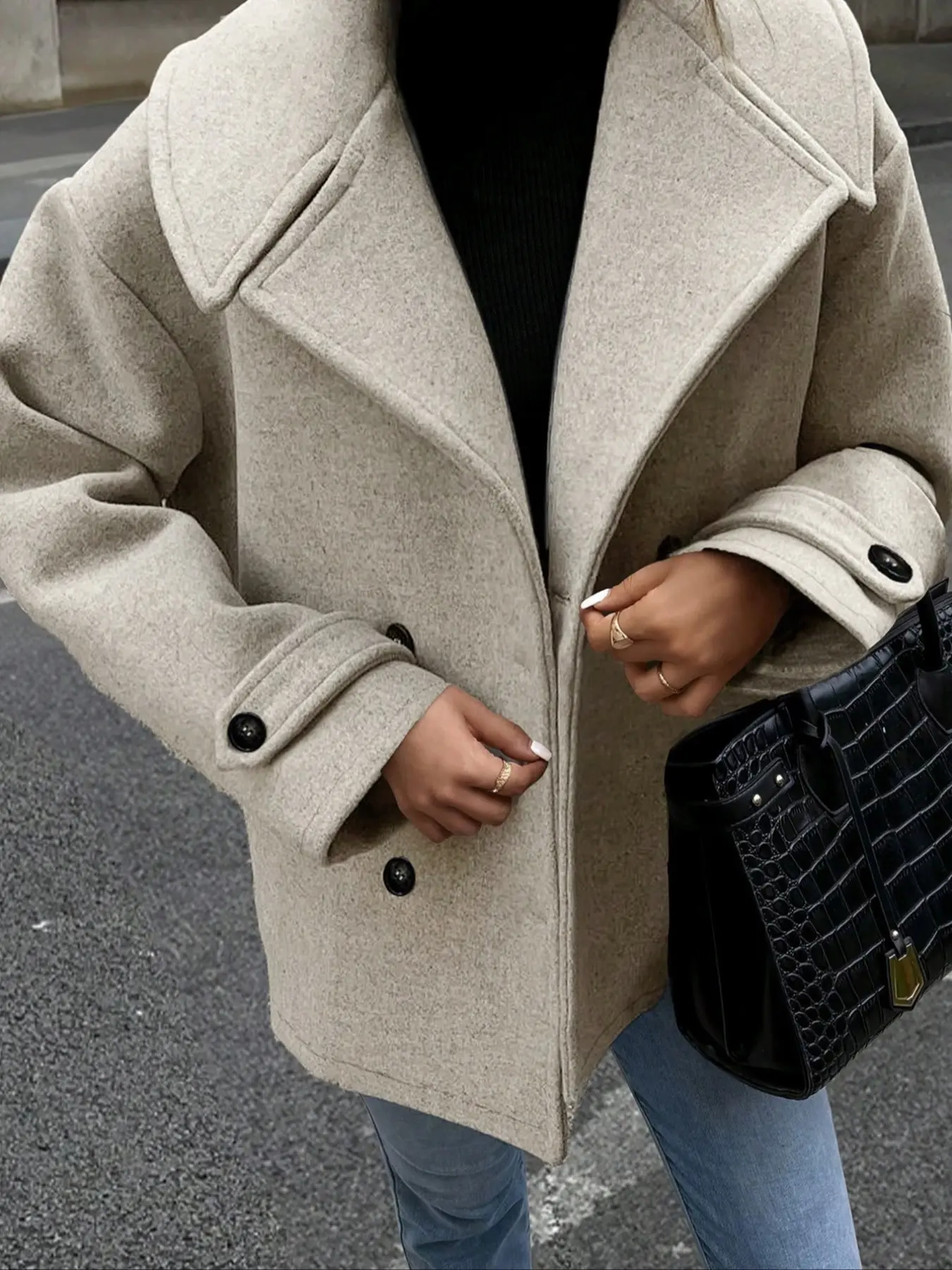Elegant French Style Women's Wool Coat Jackets, Lapel Collar, Western Suit Design, Comfortable Casual Autumn Winter Short Overcoat
