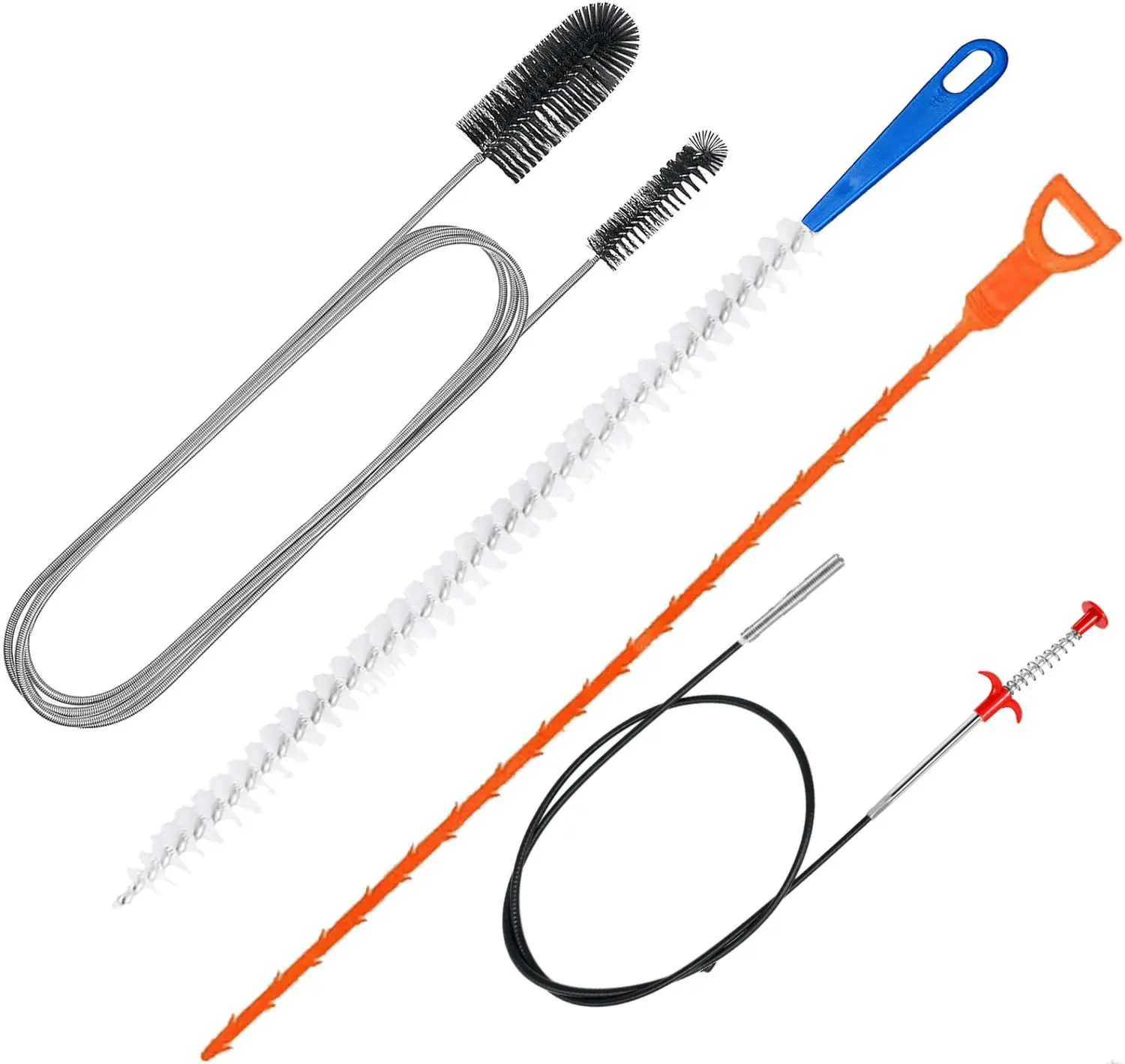 62 inch Drain Clog Remover Set, 25inch Drain Snake Hair Remover＆ Cleaning Brush Set, Hair Catcher Drain Auger Cleaner Tool Set For Toilet, Kitchen Sink, Bathroom Tub, Sewer