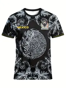 Men's Mexico Football Jersey, Breathable Round Neck Design, Aztec Pattern, Perfect for Soccer Games, Daily Exercise, Fitness Activities
