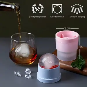 Ice Ball Maker, Set of 3，2.5 Inch Ice Spheres Mold，Round Ball ice Cube Mold for Whisky Cocktails Juice Beverages Bourbon,Old Fashioned Clear Ice Cube Mold Silicone Freezer Press(White,Blue&Pink)