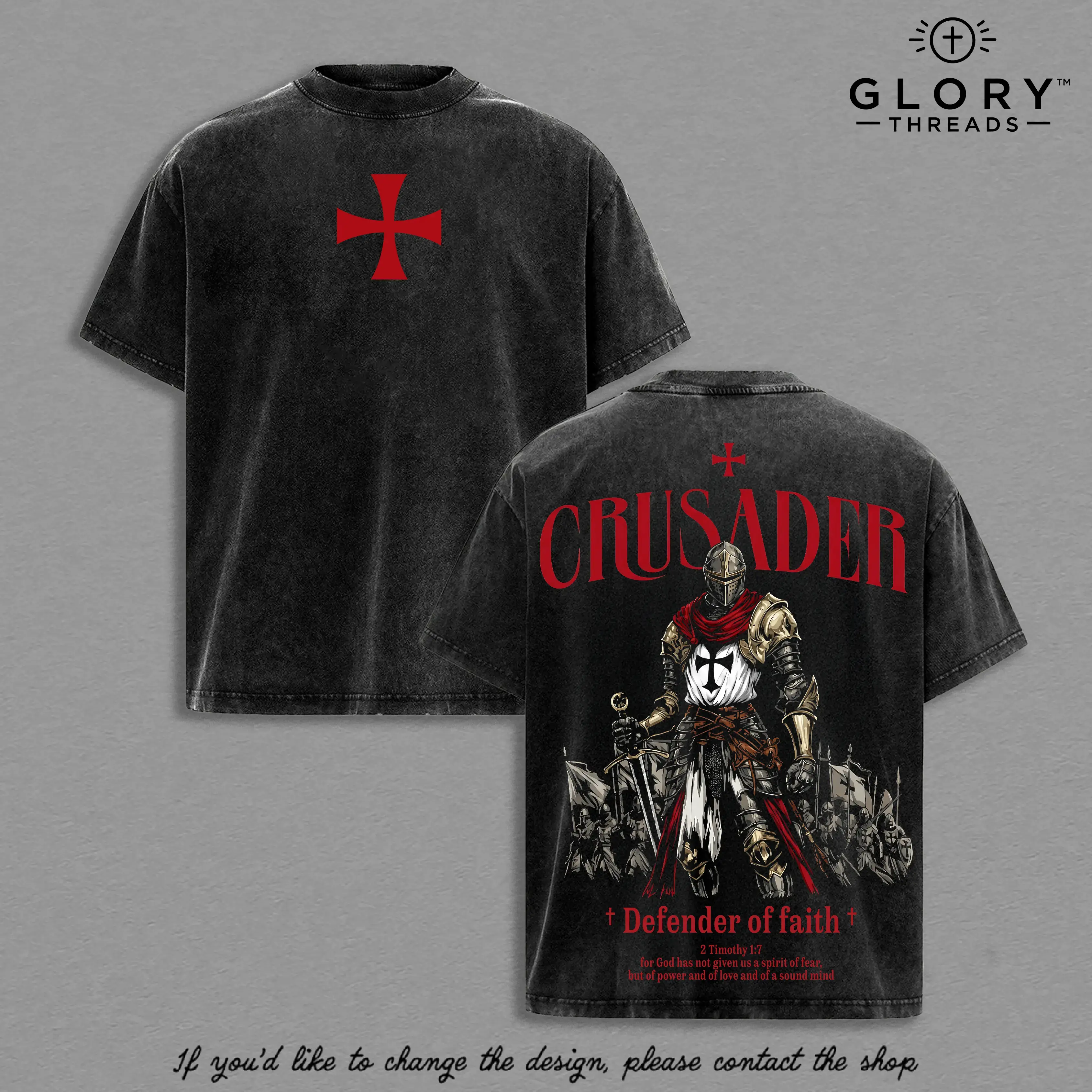 Crusader Knight Scripture Graphic T-Shirt, Oversized Vintage Washed 230gsm Heavy Cotton Tee, Stylish Christian Streetwear with Seamless Neckline, Tshirt, Apparel, Print, Casual, Classic, Tops, Short, Ribbed, Christian Clothing, Casual Fit