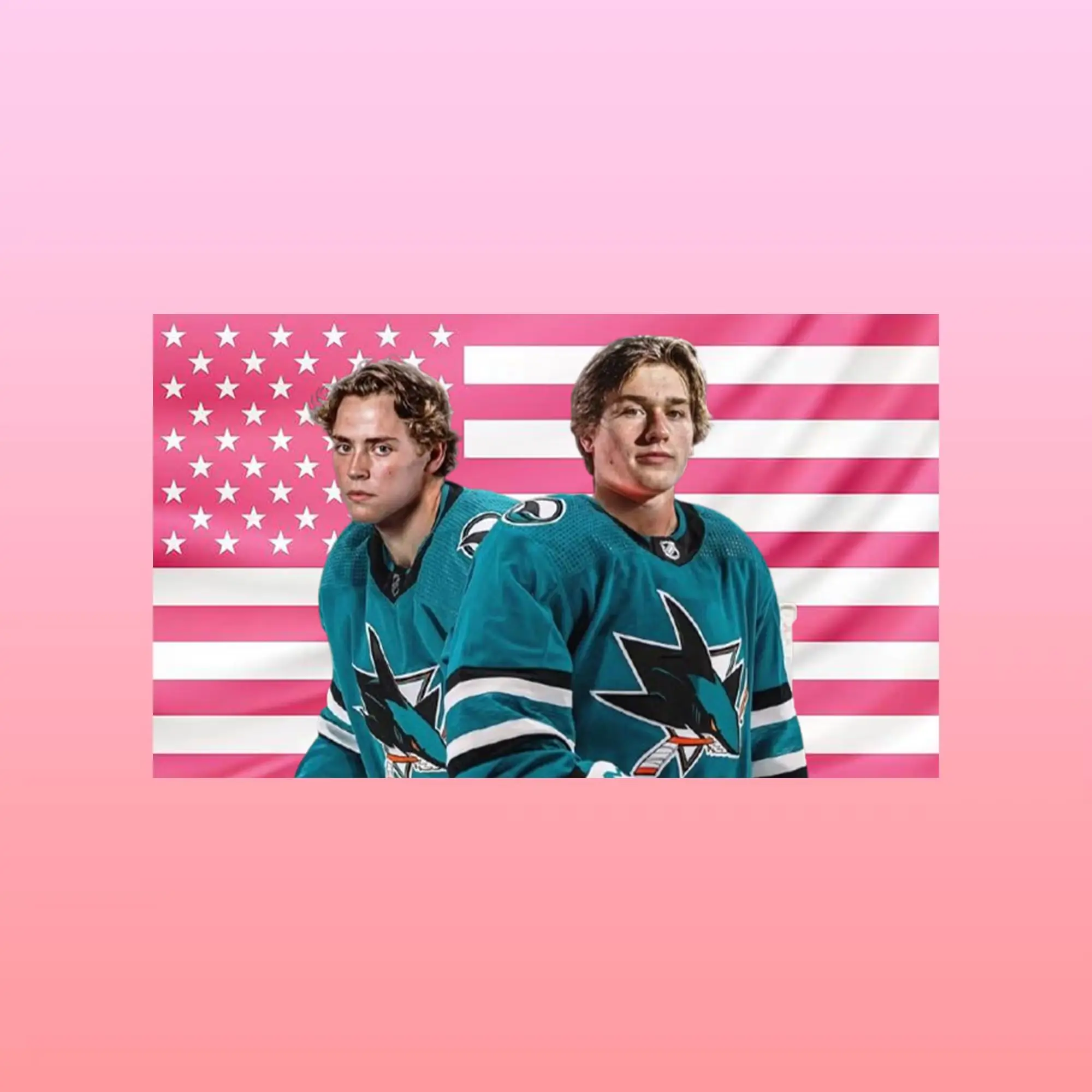Macklin Celebrini & Will Smith Pink American Flag Tapestry Hockey Duo Wall Decor, Aesthetic Pink USA Flag Banner, NHL Fan Room Decoration, Sports Lover Gift, Celebrini & Smith Inspired Wall Art