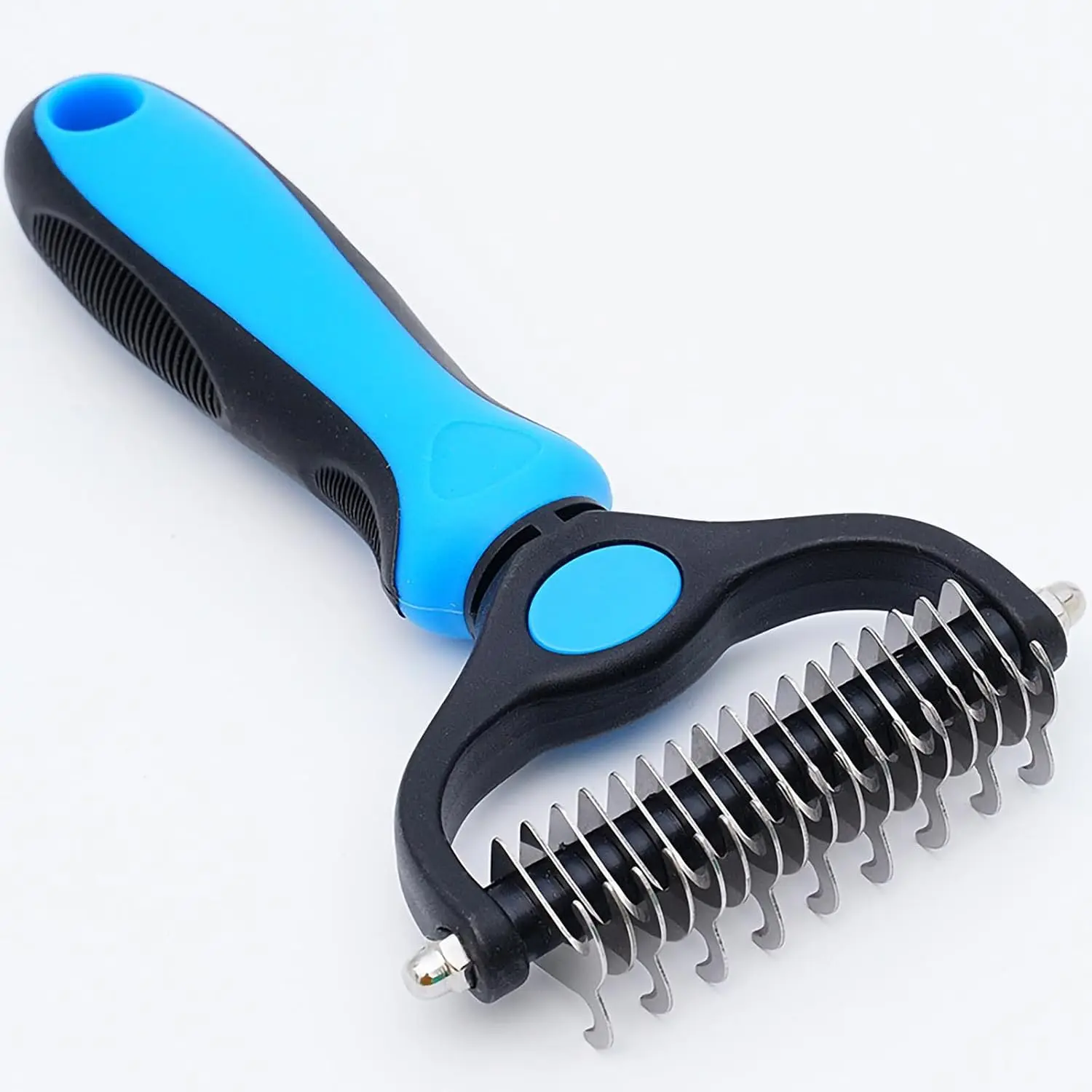 Pet Grooming Rake for Dogs & Cats - Double-Sided Deshedding and Dematting Tool, Gently Remove 95% of Loose Undercoat & Mats for Long-Haired Pets, Painless Fur Brush for Shedding Control (Blue)