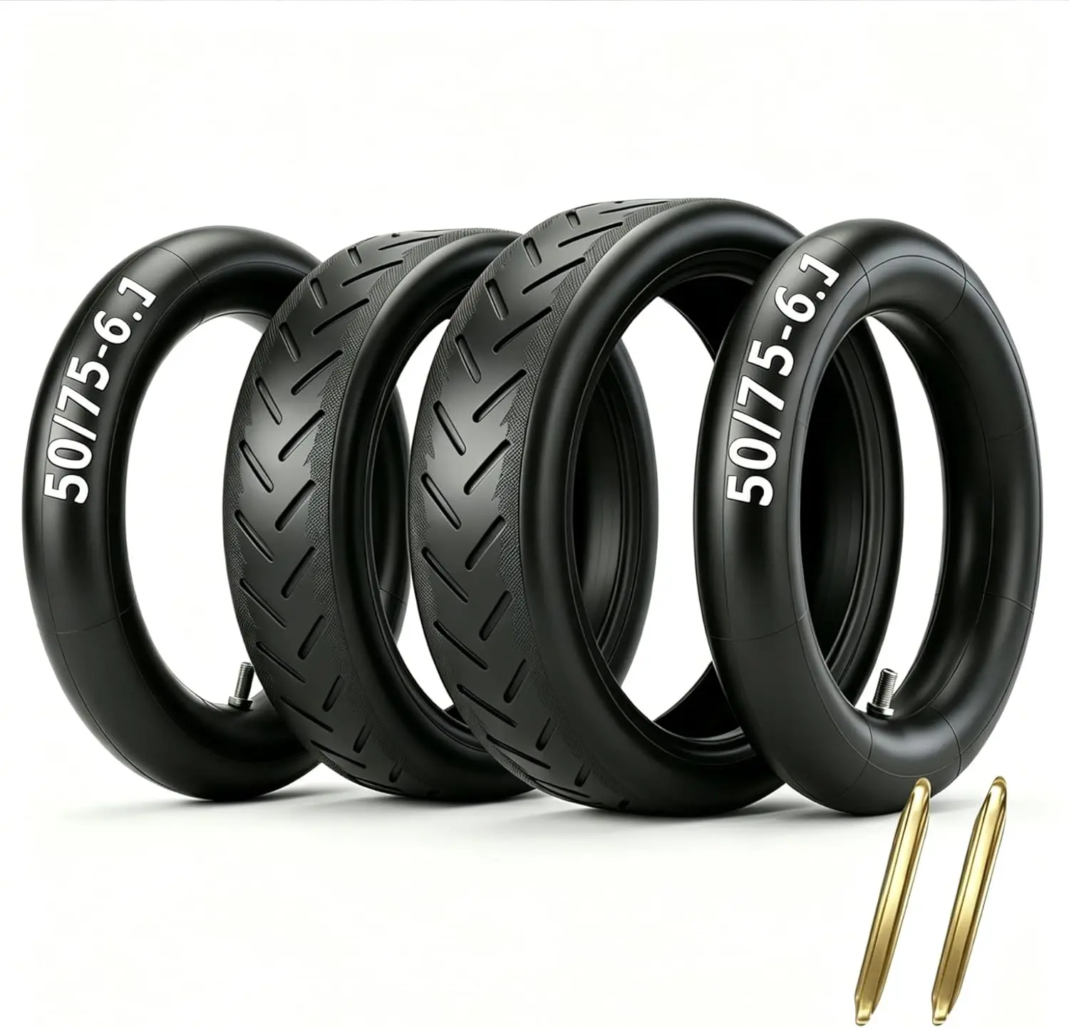 8 1/2×2 Electric Scooter Tire & Tube Set, 50/75-6.1(8.5×2.0) High-performance Pneumatic Tire, Replacement Tube with Straight Valve and 2 Tire Levers, 8.5 Inch Fits 6"/6.1" Rims (2-Set)