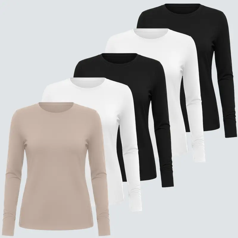 Veldtholos Women's 4-5 Pack Polyester Crew Neck Basic Compression Underwear Shirts - Long Sleeve Tight Slim-Fitted Under Scrub Tops, Machine Washable for Lifting, Training, Underwear For Women, Long Sleeve Tops Women,outdoorfun