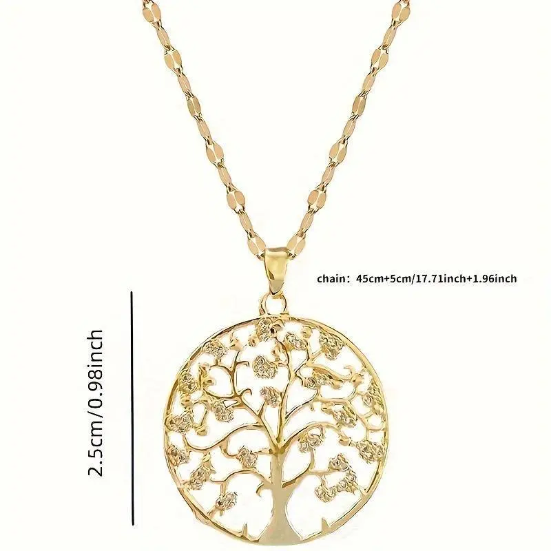 Fashion Synthetic Zirconia Tree of Life Pendant Necklace - Nature Motifs, Tree Design, Chain Jewelry Lucky Amulet Accessory Gift for Teenagers, Nature Motifs Necklaces, Tree Design Necklaces