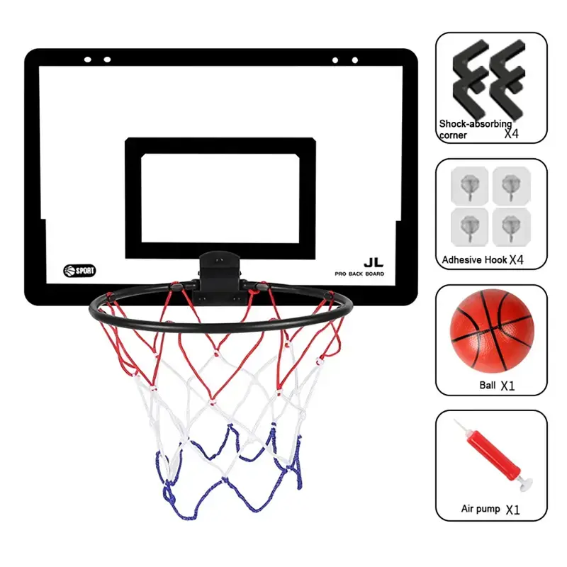 Mini No-Drilling Basketball Hoop Set - High-Toughness PVC Backboard with 1 Basketball, Sticky Hook, Pump, Easy & Stable for Garage/Office Long-Term Usage, Decompress Game Back to School Gift for Kids