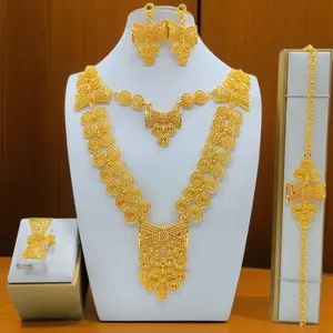 Recommended Dubai Gold Women's Jewelry Middle Eastern Bridal Necklace Earring Ring Bracelet Four-Piece Set