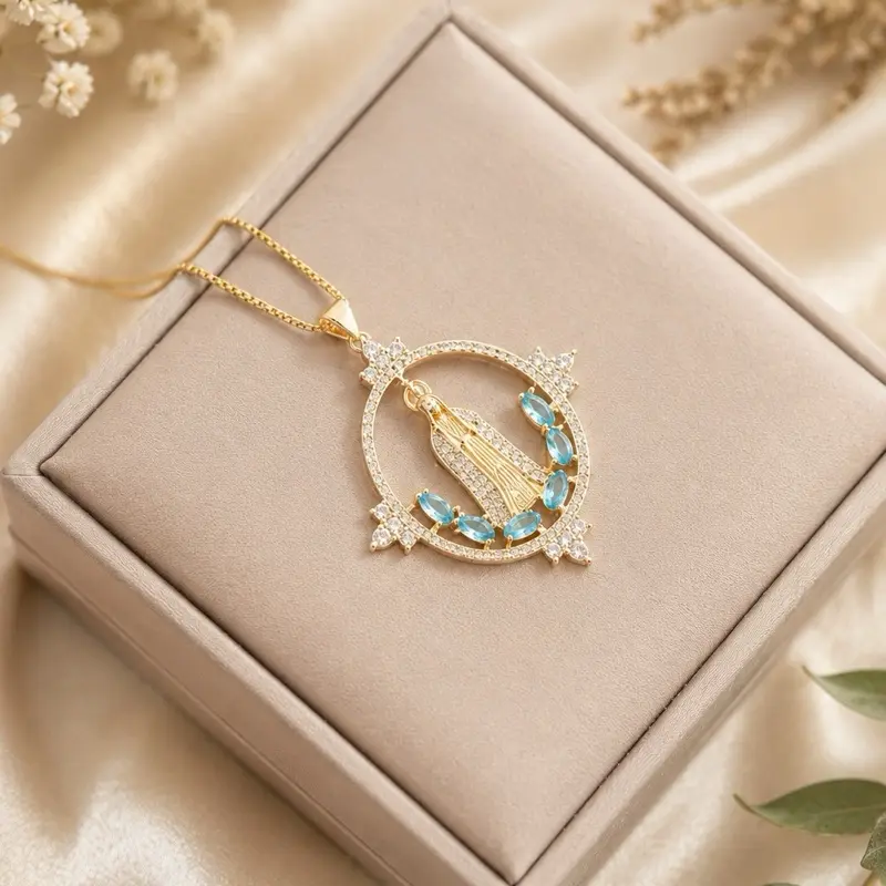 18K Gold-Plated Celestial Virgin Collar, Water-Resistant, with Sparkling Zirconias