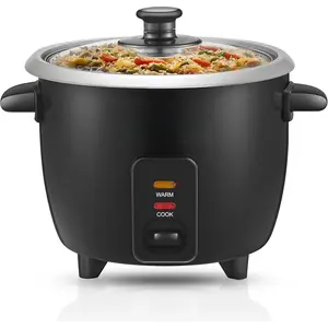 ERC003B Electric Rice Cooker with Automatic Keep Warm Makes Soups, Stews, Grains, Hot Cereals, 6 Cups Cooked (3 Cups Uncooked), Black