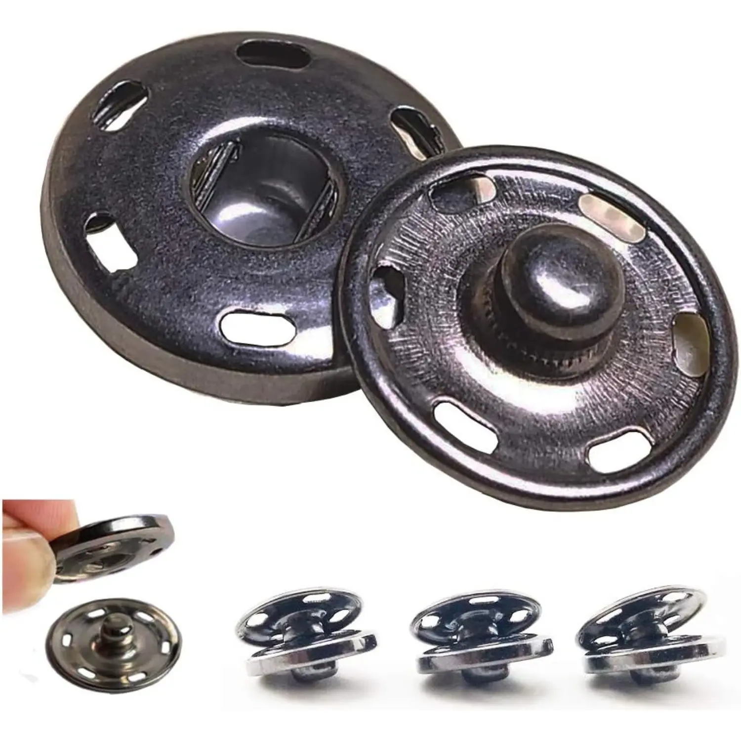 50 Sets Large High-Quality Copper Sew-On Snap Buttons - 3/4 inch (19mm) Unisex Press Studs with Spring Closure for DIY Crafts, Sewing Projects, Overalls, Bibs, Home Supplies, Backpacks