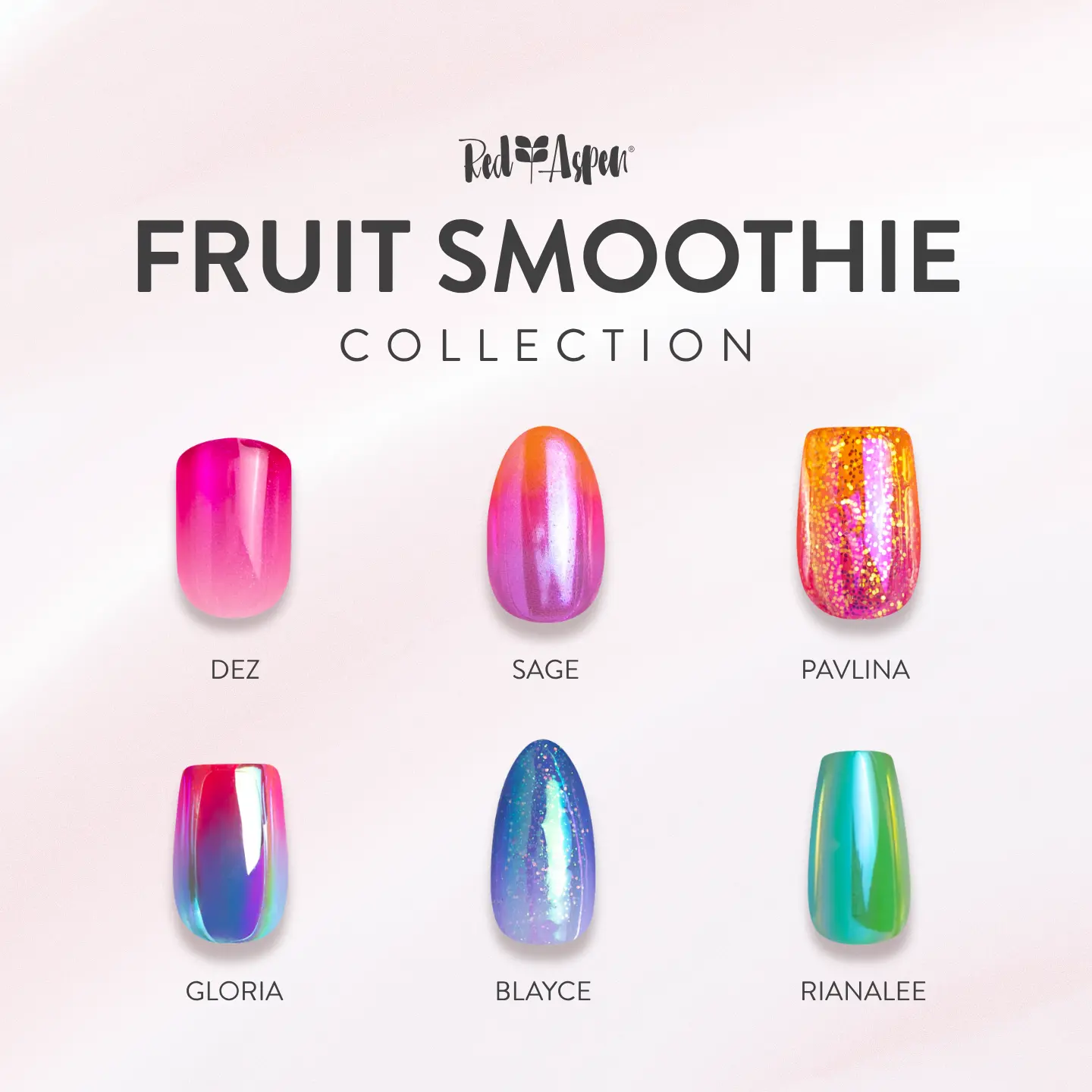 Red Aspen Fruit Smoothie Press On Nails Collection Salon-Quality Damage-Free 2-Week Wear Nail Dashes