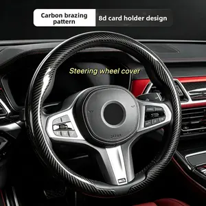 Carbon Fiber Pattern Steering Wheel Cover,ultra-thin all-round protection fit non-slip，Snap-on design，cover round disk special all-inclusive，Hassle-free installaiton,Anti-Slip, Odorless, Breathable, Interior Car Accessories for Cars, SUVs, Trucks, Black