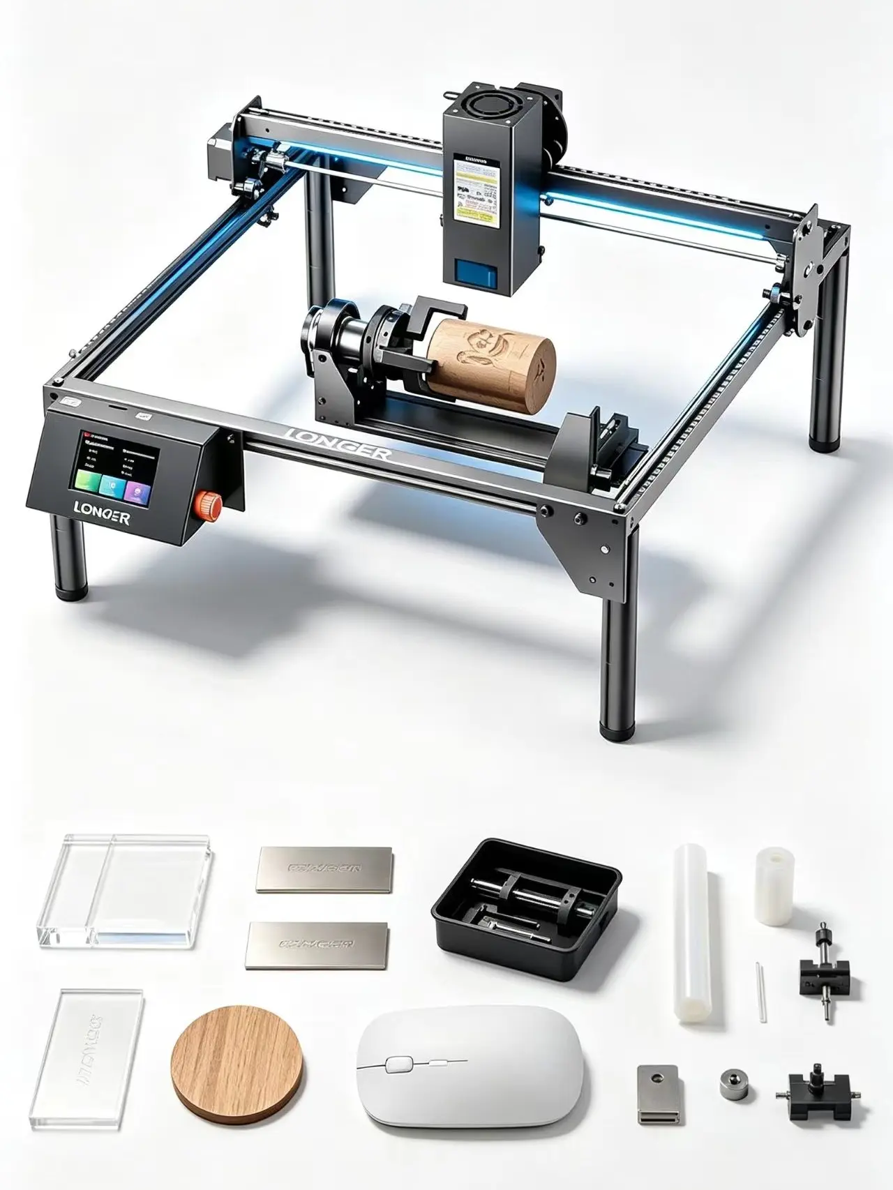 Longer RAY5 20W Laser Engraver, Wood/Leather/Acrylic Engraving Cutting Machine, DIY Desktop Laser Cutter with Safety Protection, Air Assist & 3 in 1 Roller