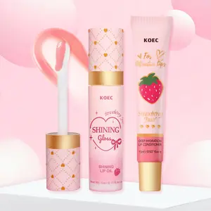 Strawberry/ Peach Flavor Lip Oil & Lip Conditioner Set, 2pcs/set Moisturizing Lip Oil & Lip Conditioner, Hydrating Lip Care Product for Women & Girls