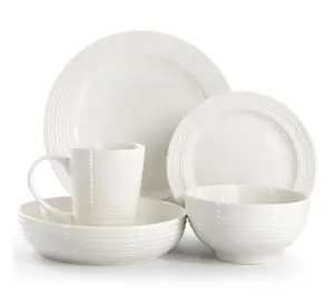 Elama Nikki 18 Piece Ribbed Porcelain Dinnerware Set