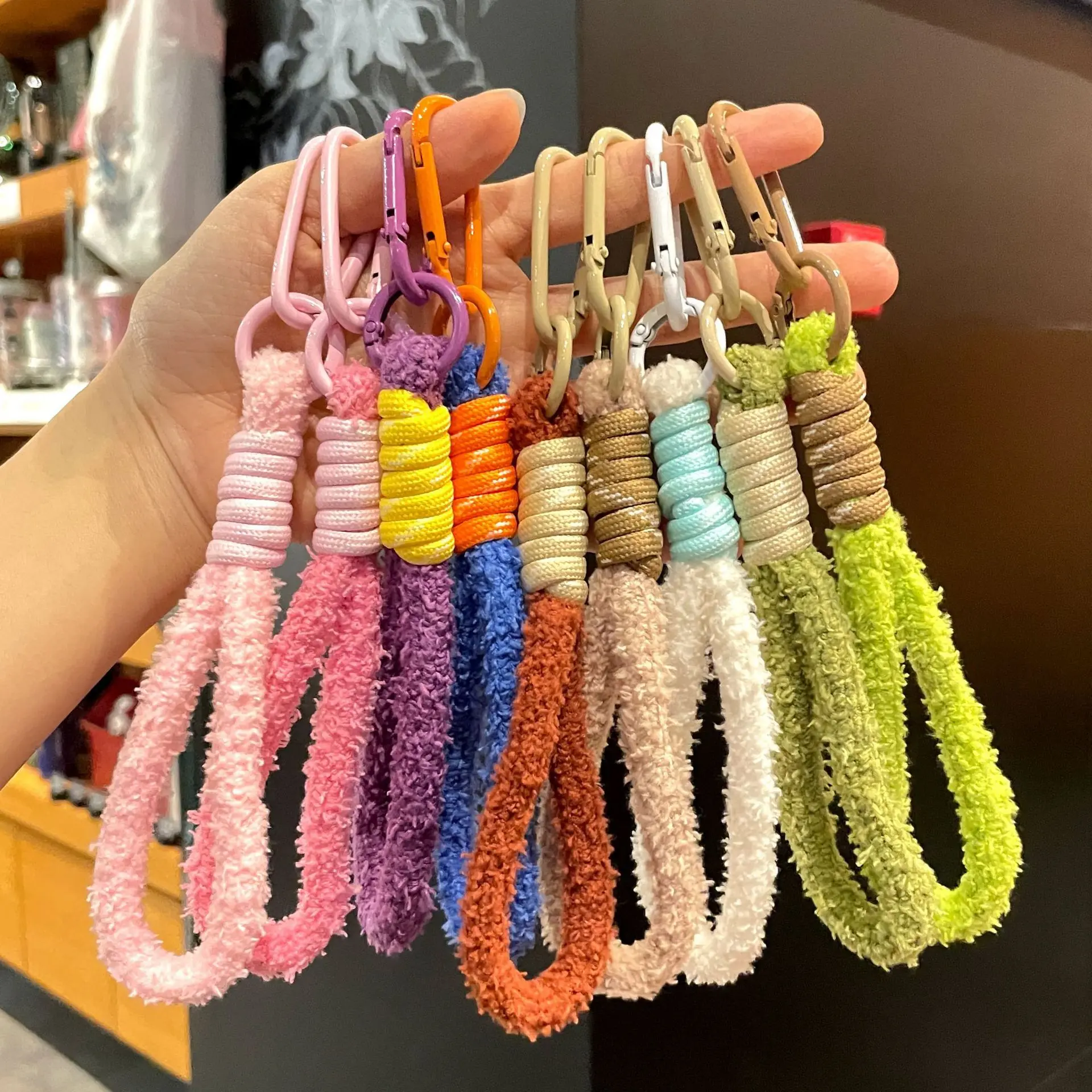 Stuffed braided lanyard key ring colorful small fresh mobile phone lanyard bag key pendant practical mobile phone chain Stuffed braided lanyard key ring colorful small fresh mobile phone lanyard bag key pendant practical mobile phone chain