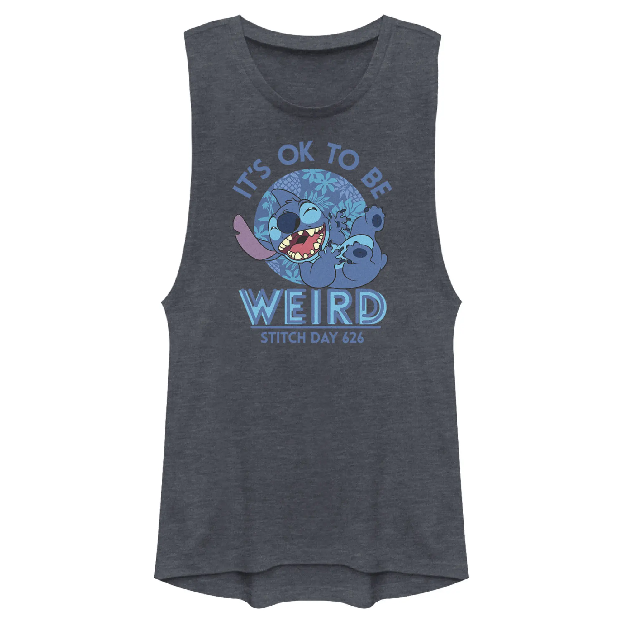 Junior's Women Lilo & Stitch It's Ok to Be Weird Stitch Day 626 Festival Muscle Tee
