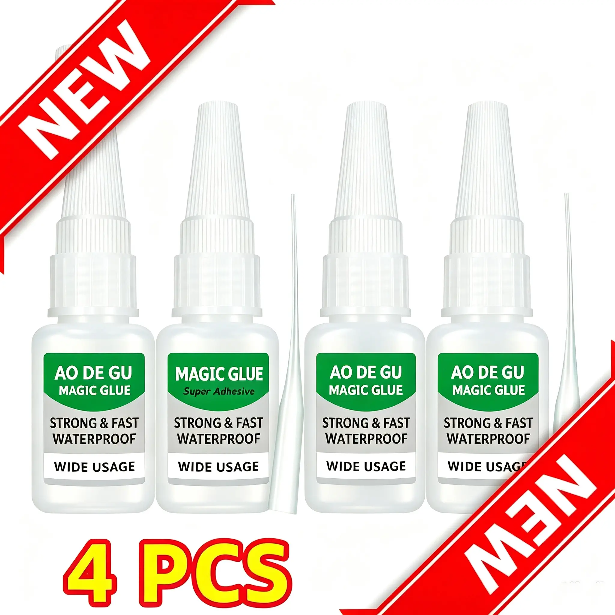 4PCS Magic Super Glue Fast Dry Waterproof Heavy Duty All Purpose Adhesive with Precision Tips for Metal Ceramic Plastic Glass Leather Shoes Jewelry Repair