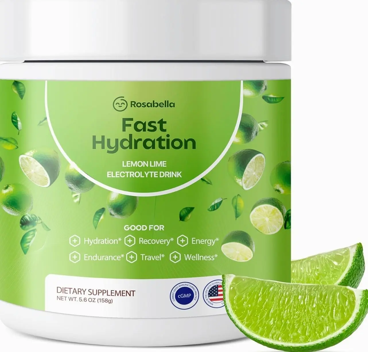Rosabella Electrolyte Drink Powder – Lemon Lime – Zero Sugar Hydration Supplement – Sodium, Potassium, Magnesium & Calcium – Keto Electrolytes Mix for Rapid Rehydration – 30 Servings (5.7 oz)