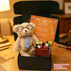 Small Father's Day Teddy Bear Gift Box, Mini Stuffed Bear with Tie, Toolbox Decor & Greeting Card, Cute Gift for Dad, Papa, Grandpa, Gift Set Box
