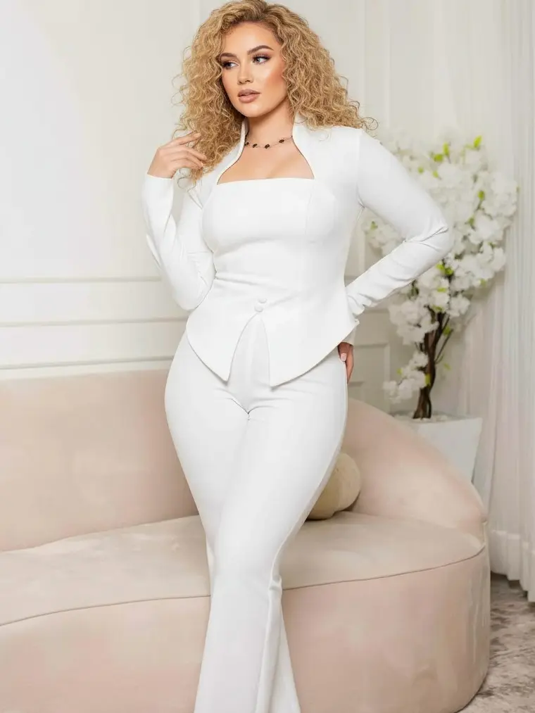 Popomelo Women's 2-Piece Outfit - Flare Long Sleeve Top & Elegant Pants for Party or Casual - Perfect for Clubwear & Birthday Events - Stylish Polyester Suit for Various Outings