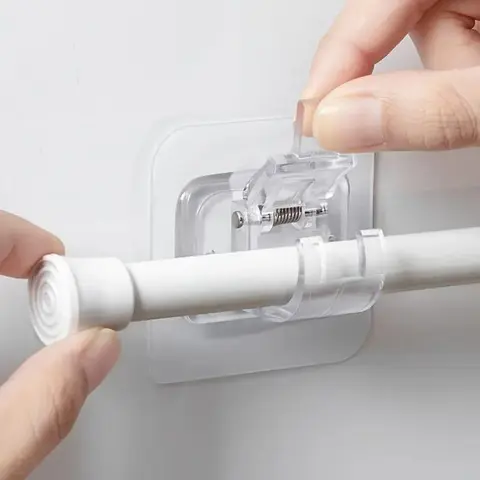 Self-adhesive Curtain Rod Holder, 5/10pcs Wall Mounted Curtain Rod Bracket, Multipurpose Shower Curtain Rod Holder, Bathroom Shower Curtain Rod Bracket, Shower Rods, No Drilling, Durable Material