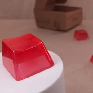 ResinKeyWorks Cherry Red Blank 1U Accent Keycaps, Transparent Hand Polished Resin OEM Caps with MX stems