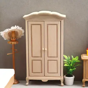 1:12 Wooden Mini Wardrobe for Dollhouse, Cute Collector Doll Storage Perfect Christmas Decoration Gift