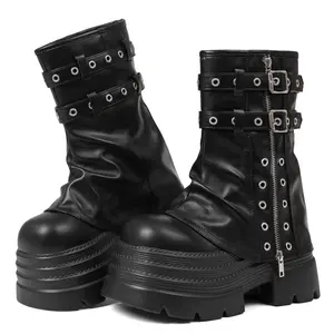 EROCALL Women's Ankle Boot with Studs and BucklesWomen's Ankle Boot with Studs and Buckles Women's Fashion Platform Boots Lug Sole Goth Ankle Booties Shoes