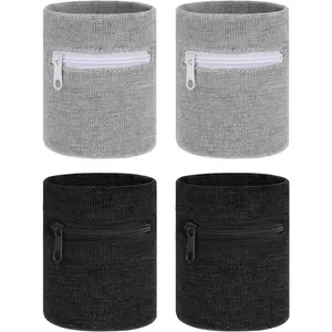 4Pcs Wrist Wallet for Men Wrist Sweat Bands with Zipper Wristband Pocket Sports Absorb Sweat Wristbands for Women Running Hiking Workout, Key Holder for Gym Sports Running Walking Hiking Travel