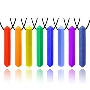 Sensory Chew Necklace, 8 Diamond Sensory Chew Necklaces, Made of Silicone, Oral Exercise (Rainbow Color)