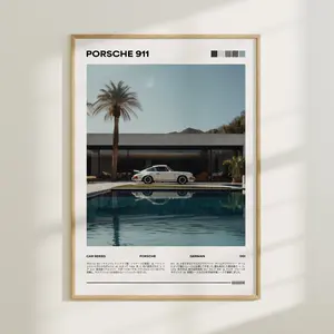 [SALE UP TO 45%] Car by the Pool, Vintage Porsche Print, German Car Wall Art, Magazine Car Poster, Old Classic Car Poster, Modern Fathers Day Car Decor Art