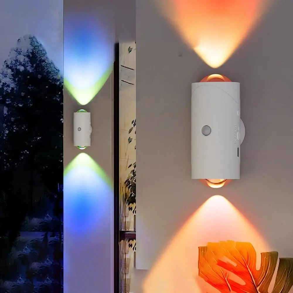 USB Rechargeable LED Night Light with Motion Sensor, RGB Ambient Light, Colorful Led, Dimmable Magnetic Wall and Step Lamp for Entryway, Bedside, Desk or Closet, Lighting Modes Adjustable, Adjustable Lights, Wall Mounted Lights
