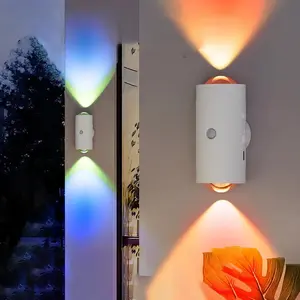USB Rechargeable LED Night Light with Motion Sensor, RGB Ambient Light, Dimmable Magnetic Wall and Step Lamp for Entryway, Bedside, Desk or Closet