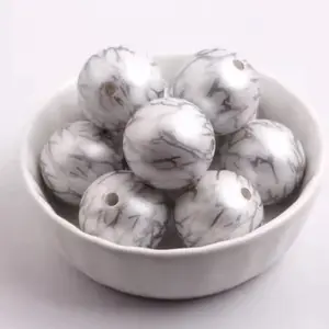 Silver Marble Printed 20mm Chunky Acrylic Bead Set of 5