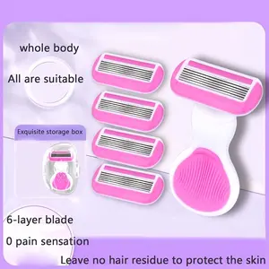 Women's Bikini Razor Blade Set, Reusable & Detachable Blades, Stainless Steel Handle, Ideal for Face & Body Hair Removal, Storage