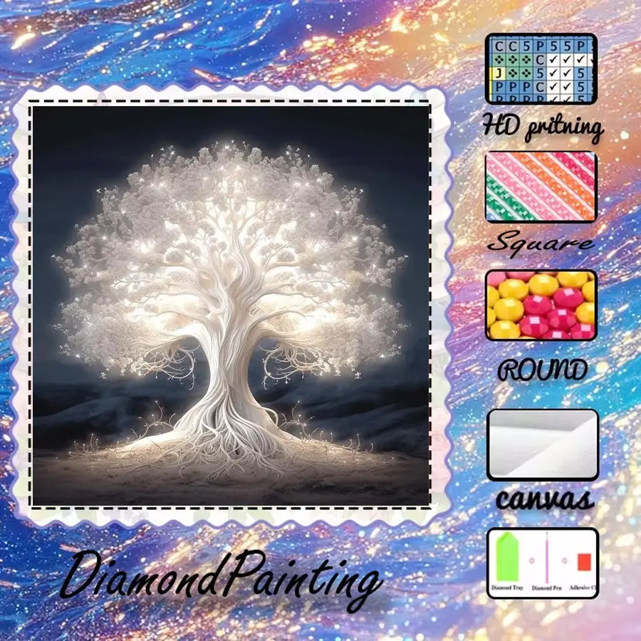 5D-DIY, advanced velvet canvas, diamond art, Diamond Art Mosaic, diamond painting, diamond painting kit, trees, AB diamonds, Round, perfect home decor, special craft diamond art kit