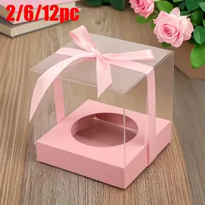 2/6/12pc Foldable Transparent Plastic Cake Gift Box, with Ribbon and Lining, Durable PVC Material, Perfect for Christmas, Valentine's Day, Weddings, Birthday, Party Gift Packs