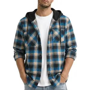 ZITY Men's Spring Lightweight Hooded Shirt - Thin Plaid Flannel Button Down - Soft Breathable Checked Hoodie for Everyday Wear - Casual Streetwear Top